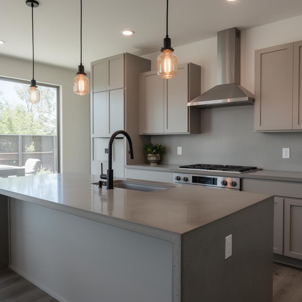 Polished Gray Concrete — Smooth Polished • Modern Island installed by USA Home Improvement in Sacramento, CA