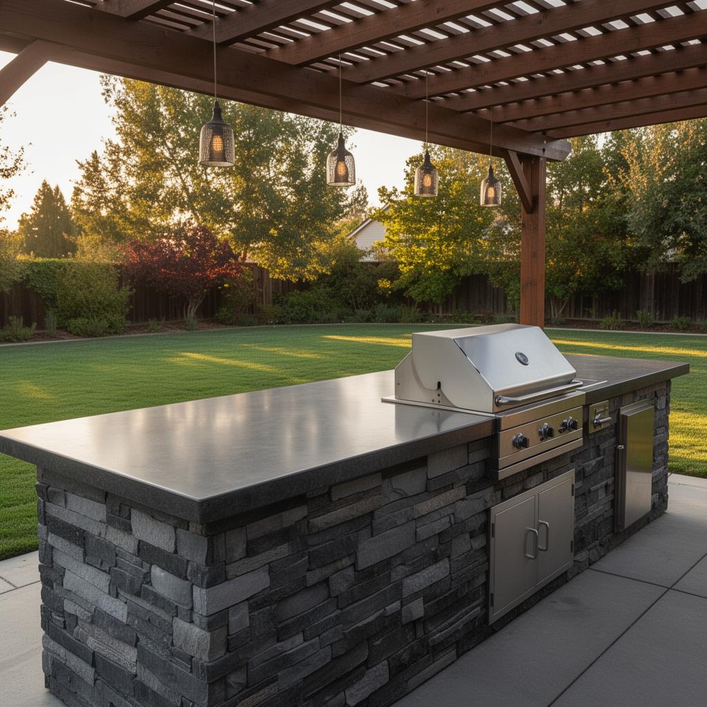 Outdoor Concrete BBQ Island — Outdoor Kitchen • Stone Base installed by USA Home Improvement in Sacramento, CA