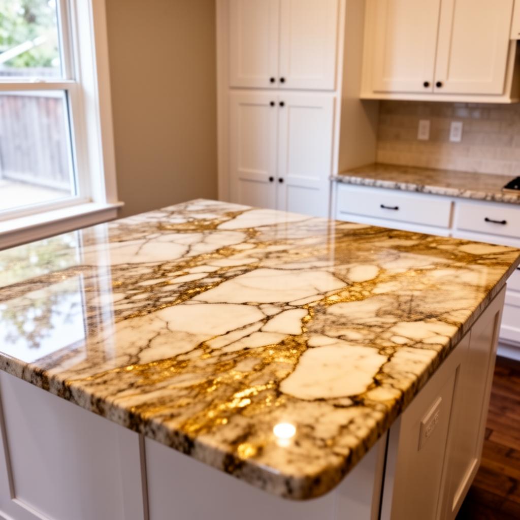Calacatta Gold Granite — Polished Slab • Waterfall Edge installed by USA Home Improvement in Sacramento, CA