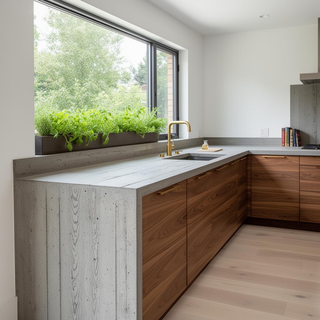 Board-Formed Concrete & Walnut — Concrete Counters • Walnut Cabinets