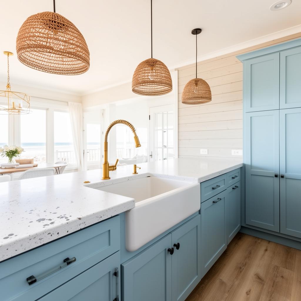 Coastal White Concrete — White Concrete • Light Blue Cabinets