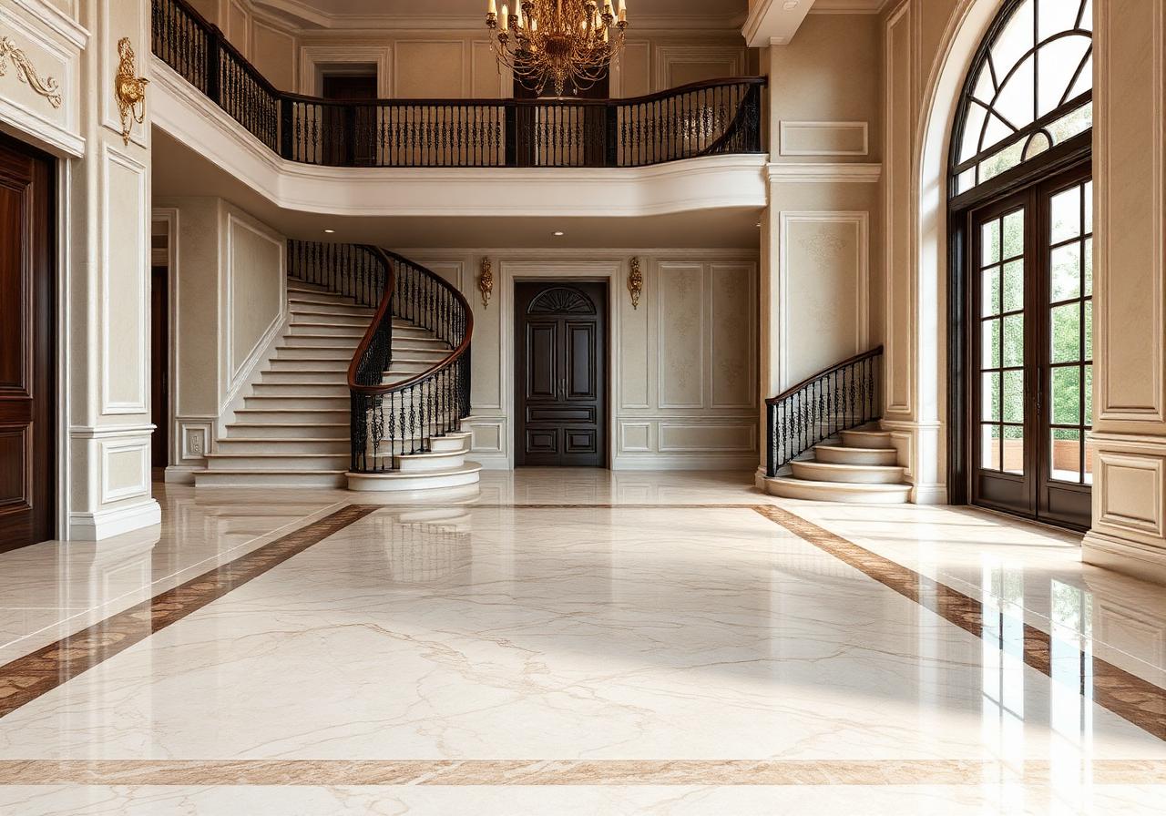 Polished Travertine with Marble Inlay